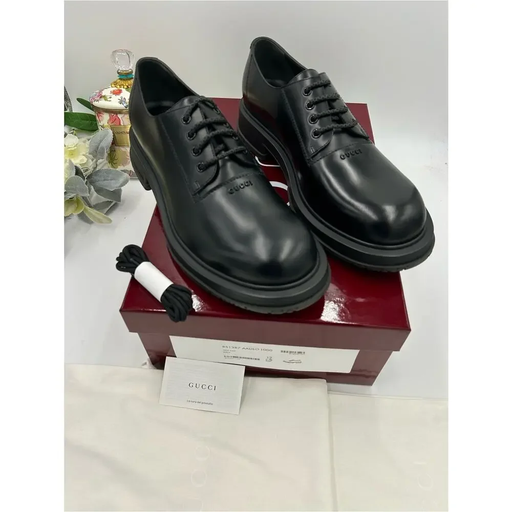 Men's Gucci Leather lace up, Derby shoes size 12 fits 12.5 US made in Italy